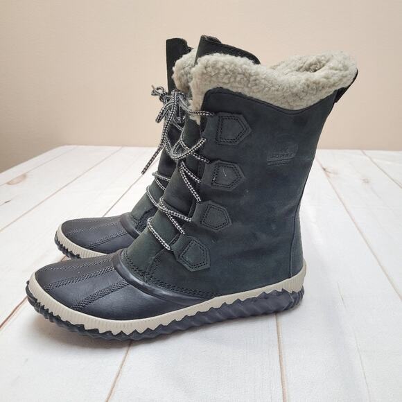 Sorel Out and About leather snow boots sherpa Tall duck boot - Picture 2 of 11